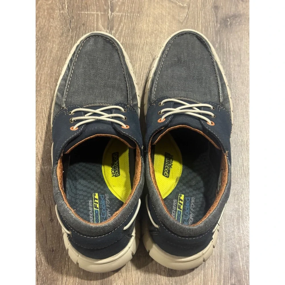 Skechers Classic Fit Mens Navy Boat Shoes Air-Cooled Memory Foam Loafers 13
